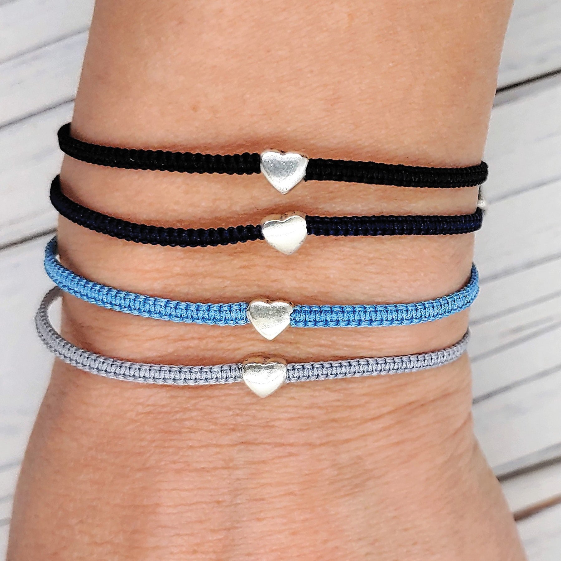 Sterling Silver Solid Heart Bracelet ‖ Adjustable Friendship