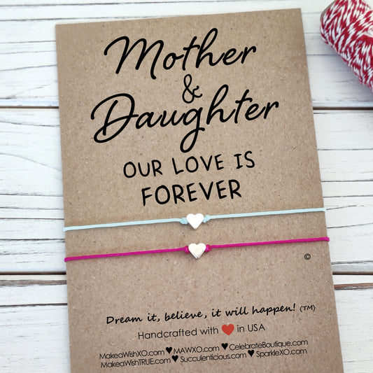 Mother Daughter Bracelet ‖ Our Love is Forever Quote ‖ Wish Bracelet ‖ Friendship Bracelet ‖ Bracelet & Anklet with Macrame' Closure