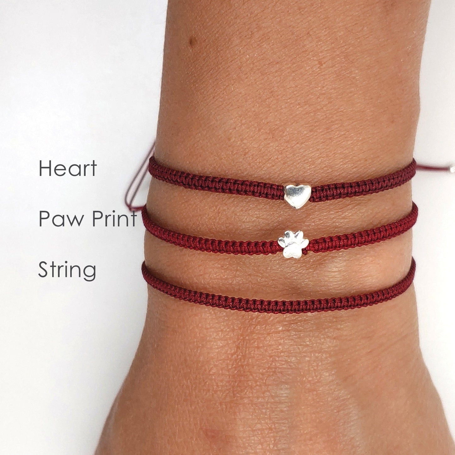 Red String Bracelet. Initial Bracelet. Sterling Silver