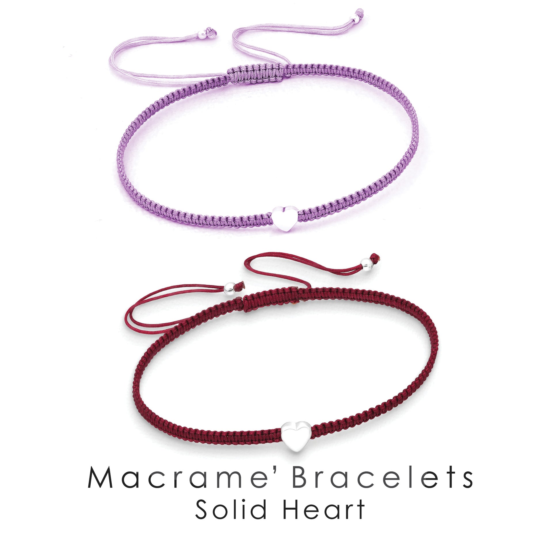 Sterling Silver Solid Heart Bracelet ‖ Adjustable Friendship